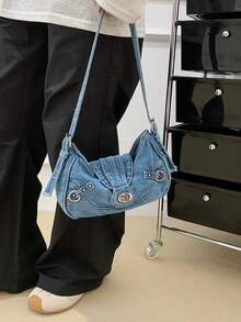 حقيبة هلال مزينة بالزوايا الحديثة Y2K، حقيبة كتف متعددة الاستخدامات للنساء مناسبة للجينز، محفظة حقيبة الكتف، مناسبة للتسوق والتنقل.