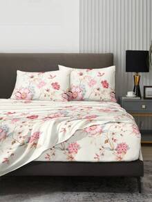 4 件套植物园粉色花朵图案床单套件，易于护理超细纤维柔软床上用品套件，花卉床笠套件（1 件床单+1 件床笠+2 个枕套），床笠套件，特大号双人床，全尺寸床单，深口袋，最大 11.8 英寸枕套，柔软透气防皱，更适合睡眠，豪华酒店风格，送给妈妈爸爸朋友的礼物 - 彩色 - 查看 5