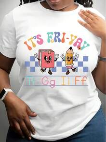 Happy Friday Lovers Fun FriYay TGIF Teacher School T-Shirt, 100% Cotton, Gift For Men Women Dad Mom Friends, Black - trắng - Xem 1