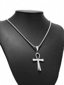 Ankh Cross Necklace,Silver Ankh Cross Pendant Necklace,Stainless Steel Ancient Egyptian Jewelry,Metal Blessing Cross Egyptian Jewelry,Blessing Jewelry Gifts For Him