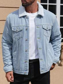 Autumn/Winter Thick Fleece Lined Regular Denim Jacket, Dual Layer Warm Casual Denim Top, Fashionable Street Style