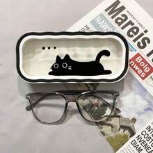 1个可爱狗狗、猫咪和花卉图案全框眼镜盒，男女通用时尚眼镜及首饰收纳盒，透明便携防压眼镜框，塑料材质，磁吸和按钮双开门 - 多色2 - 查看 11