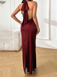 WOWDARK 夏季缎面露背吊带优雅派对连衣裙，酒红色，适合情人节、约会、聚会、派对、旅行、度假、海滩等场合。 - 酒紅色 - 查看 9