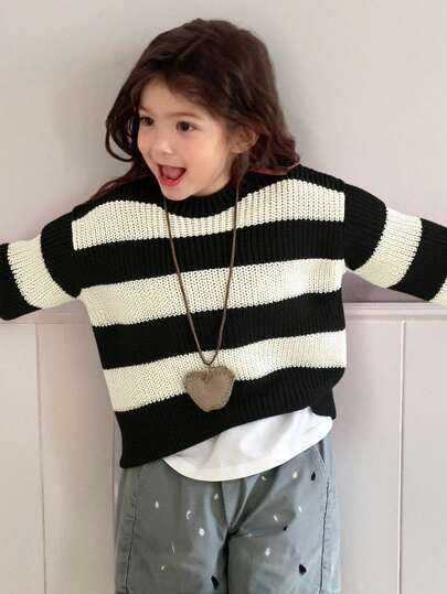 Dazy Kids 秋冬少女撞色条纹毛衣