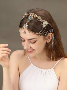 1件装女士蓝色水晶流苏头饰，新娘婚礼头箍，派对/活动发饰，情人节配饰