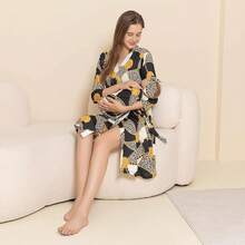 Conjunto de bata de maternidad y manta de recepción para bebé para el parto y el posparto - Negro - Ver 5