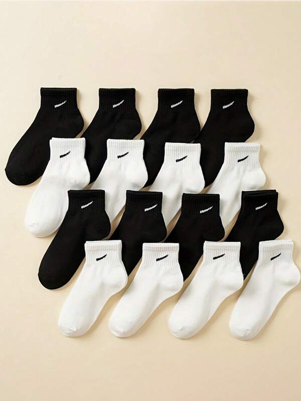 10 paires de chaussettes mi-mollet décontractées noires et blanches pour enfants