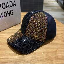 Gorra de béisbol con costuras bicolor y tachuelas de diamantes para mujer con brillantes diamantes de imitación, moderna y versátil para ir de compras, protegerse del sol y protegerse del sol. - Multicolor - Ver 12