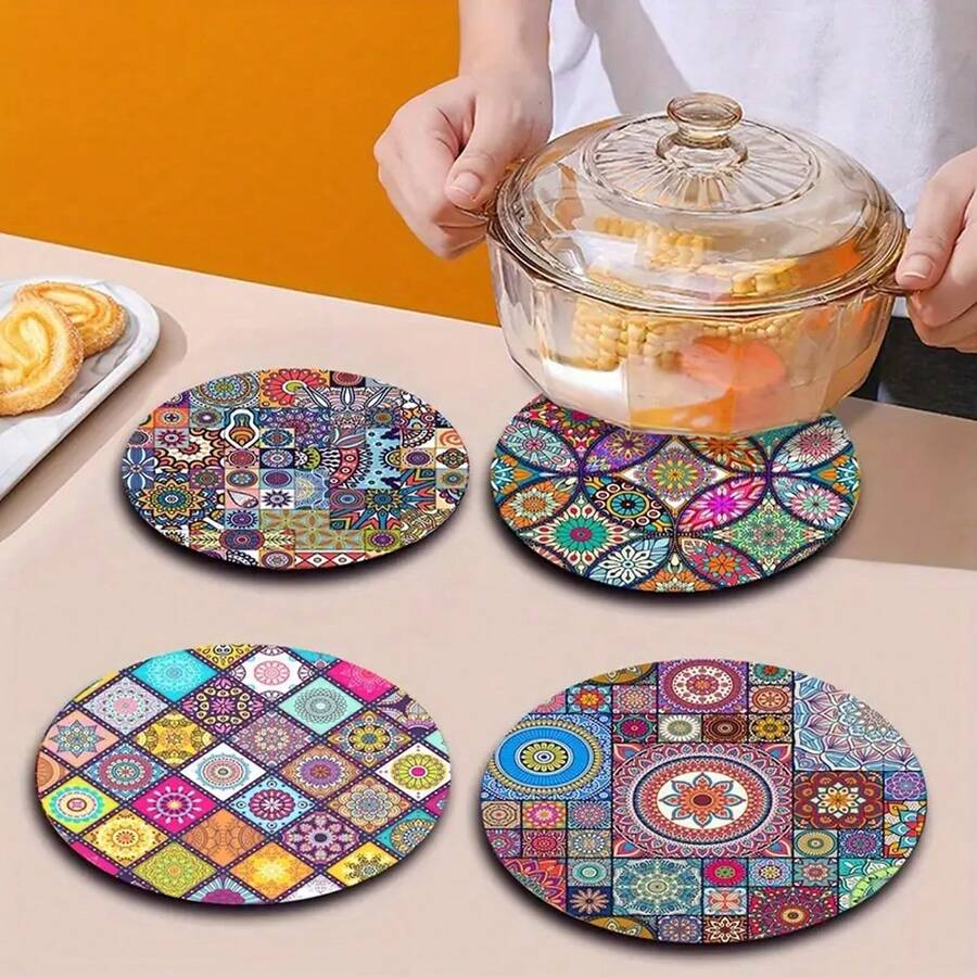 1 Set (4pcs) Heat Insulation Pads, Kitchen Dining Table Mats, Pot Holders, Cup Coasters, Anti-Scald Placemats - Multicolor - View 1
