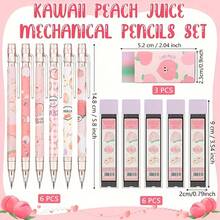15 Stücke Pfirsich Automatik Bleistift Set, beinhaltet 0,5 mm HB Bleistiftminen und süße saftige Pfirsich Radiergummis - leicht, rosa Themen Design, geeignet für Schule, Skizzieren und Zeichnen, niedliche Automatik Bleistifte, Sommer