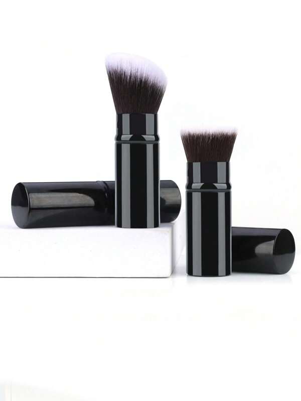 2pcs Retractable Full Metal Makeup Brushes, Premium Kabuki Makeup Brushes For All Facial Cosmetics And Foundation, Suitable For Liquid, Cream And Powder