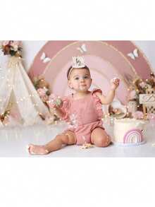 1 套 1/2 生日蝴蝶结皇冠高脚椅横幅装饰、6 个月女婴装饰、粉色蝴蝶结横幅、甜蜜蛋糕拍照道具、小公主粉色丝带蝴蝶结派对 - 粉色 - 查看 5