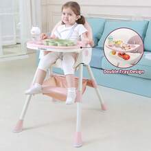 Cochildor Multi-Functional Children's Dining Chair, Adjustable Back, Foldable And Portable, There Are A Variety Of Forms Of Mobile Family Dining Chair | Is Very Suitable For Outdoor Dining, Holiday Gifts | A Variety Of Colors To Choose, Gray/Pink/Beige/Green - Hồng - Xem 2