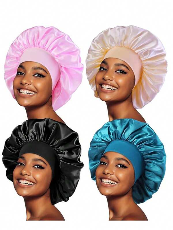 1 pieza Gorro de seda elástico de ala ancha, gorro de baño de satén para belleza y cuidado del cabello