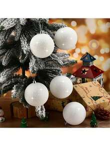 4/1 件圣诞雪花闪闪发光粉球圣诞树悬挂雪花装饰球圣诞派对背景装饰闪闪发光粉球白色闪闪发光雪球装饰适用于圣诞节和家居装饰 - 彩色 - 查看 1
