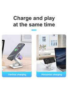 无线充电器，磁性无线充电器支架，无线 Mag-Fast 充电站，兼容 16 15 14 13 12 Pro Max Plus、Watch 系列和 Air Pods 4 3 2 Pro 无线充电站（白色/黑色）适用于办公室、宿舍和家用手机充电器