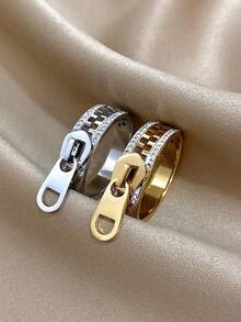 Stainless Steel Zipper Bracelet & Ring Set, Women - Luxury Geometric Pattern Jewelry, Adjustable Layered Boho Style, Mother's Day Gift, Essential For Summer Beach Party, Travel & Graduation, Teacher's Day Gift - Multicolor - View 6