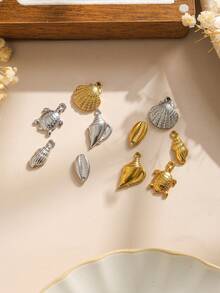 1 pieza/paquete Accesorio de verano estilo playa de acero inoxidable 304 con elementos múltiples como concha, tortuga, caracol - Oro; Acero - Ver 4