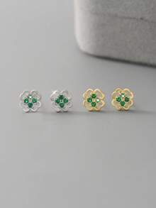 1 Paar S925 Sterling Silber Grüner Zirkonia Zarte Blumen Ohrstecker, sanft & klein, Geschenk für Frauen, Jahrestag, Feiertage