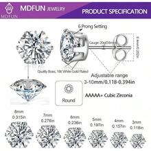 MDFUN 6 Pairs Stud Earrings Sets 3-8MM 18K Gold Plated Round 5A+ Cubic Zirconia Earrings CZ 6 Prong Ears Jewelry Women - 7MM-白金 - 查看 9