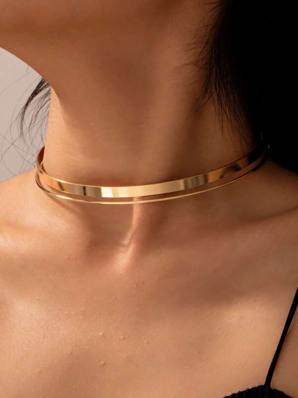 1pc Western Minimalist Plain Circle Double-Layer Choker Necklace, Suitable For Daily Wear/Party
