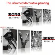 3pcs Wooden Framed Canvas, Fashion Women And Perfume Theme Posters, Fantasy Decorations, Frame Painting, Modern Art, Canvas, Perfect Gift For Friends And Family, Home, Room Mural, Office, For Living Room, Bedroom Wall Decor, HD, 8K, Odorless,