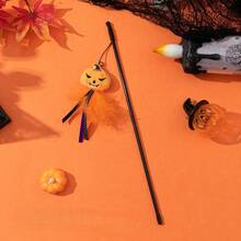 1 件万圣节逗猫玩偶，卡通毛绒猫玩偶，带羽毛和铃铛，全新万圣节猫玩偶系列