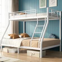 Bunk Bed Metal Bed Frame, Twin Over Full, Heavy Duty Sturdy Bed Frame With Ladder, Full Length Guardrails, Underbed Storage, White - 白色 - 查看 2