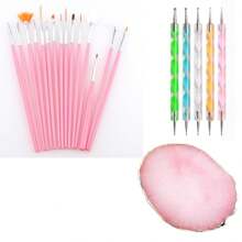 21 Pcs Nail Art Brushes, Double Ended Nail Art Tools, Pink  Manicure, Nail Art Brush
