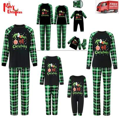 Matching Christmas Family Pajama Set - Long Sleeve Letter Print T-Shirt  Plaid Pants, Holiday Sleepwear  Loungewear