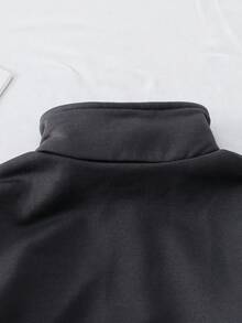 女童 2 件式運動衫套裝，春秋冬季新款時尚休閒純色百搭極簡風字母印花高領半拉鍊長袖上衣搭配灰色寬鬆運動長褲，返校季 - 灰色 - 查看 10