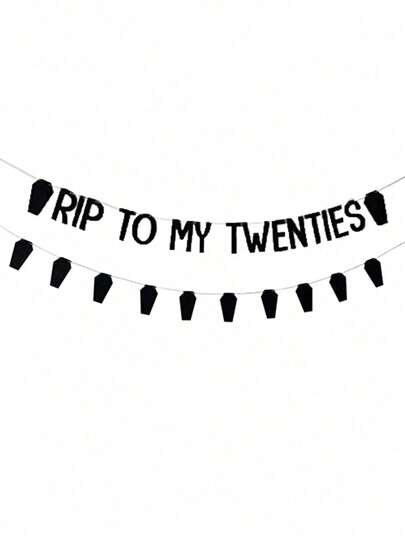 1 Bộ huy hiệu Halloween lấp lánh hình quan tài RIP To My 20s Banner, Thích hợp cho tiệc Halloween, trang trí tiệc sinh nhật
