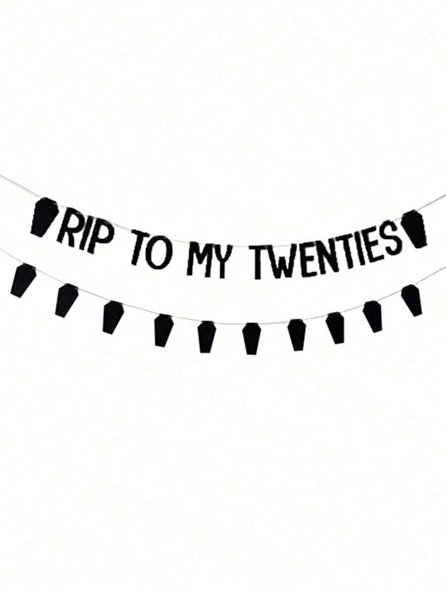 1 Set Halloween Glitter Coffin RIP To My 20s Banner, Suitable For Halloween Party, Birthday Party Decoration - Black - View 1