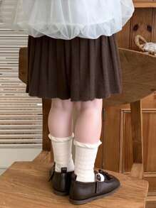 Dazy Kids 1 件年轻女孩休闲时尚纯色褶皱针织裙，秋季