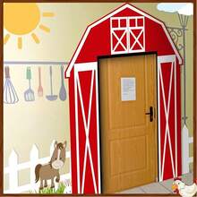3pcs Farm Animal Theme Party Decorations, Red & Pink Barn Door Banners, Barn Door Backdrop, Farm Birthday Party Supplies, Suitable For Baby Shower, Family Gathering, Christmas Party - Multicolor - View 5