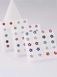 10pairs/Set Glamorous Rhinestone Flower Stud Earrings For Women For Daily Decoration Valentines,Mom,Mother,Mother's Day,Gift - Multicolor - View 6