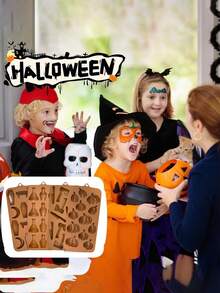 一套 4 个万圣节耐热硅胶模具，包括南瓜瓶和主题形状；这些模具柔软且易于拆卸；适用于塑造南瓜、瓶子、斧头、月亮、棺材、刀子等；非常适合万圣节烘焙、万圣节食品模具和万圣节派对用品。 - 彩色 - 查看 12