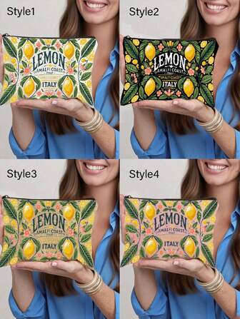 1Pc Amalfi Coast Lemon Canvas Makeup Bag, Fade-Resistant Zippered Pencil Case & Travel Organizer With Vibrant Floral Design Ideal Gift For Friends, Double-Sided Print, Snack & Toiletry Storage Makeup Travel Bag, Back To School Travel Essentials Vacation Summer Holiday Back To School School Stuff Bag For School Travel Bag For Women Makeup Bag For Travel Supplies
