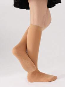 1/4/5 paia di calze a mezza gamba/polpaccio di colore unito per donna, con motivo a onde antiscivolo, in nero/marrone/bordeaux/beige, calze eleganti, stile Y2K, calze calde e confortevoli