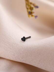 1 Elegante piercing de nariz con barra recta de acero inoxidable con forma de corazón, estilo punk - Negro - Ver 4