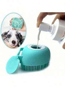 1pc A Practical Pet Cleaning Tool! Blue Green Silicone Shower Brush With Built-In Shower Gel Compartment, Bristles Massage And Stain Removal, Essential For Pet Bathing - Baby Pink - View 2