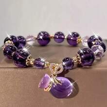 Amethyst Bead Pendant Bracelet Bohemian Blingbling Jewelry For WomenGift For Birthdays, Anniversaries, Celebrations, Beaded Jewelry, Celebration Accessory, Bohemian Style, Elegant Accessory Sparkling Crystals - Màu tím - Xem 1