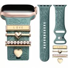 5/4/3pcs Metal Charms Decorative Ring Compatible With Apple Watch Band LOVE Diamond Rhinestone Ornament Smart Watch Silicone Strap Accessories Bracelet Fashionable Accessories (Watch And Band Not Included) Compatible With Apple Watch Band 38mm 40mm 41mm 42mm 44mm 45mm 46mm 49mm, Compatible With Apple Watch Series Ultra/Se/10/9/8/7/6/5/4/3/2/1 Watch Band Accessories Jewellery