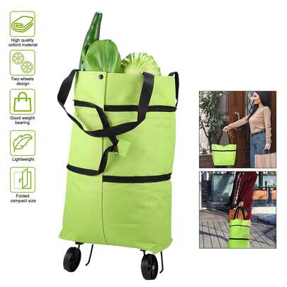 2 In 1 Lightweight Foldable Shopping Cart, Foldable Cart With Wheels, Reusable Shopping Bag, Unisex Travel Bag, Home And Kitchen Supplies, Portable Rolling Shopping Bag With Wheels, Waterproof Trolley.