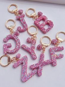 1 件粉色软陶瓷水钻镶嵌字母钥匙扣可爱个性吊坠女士包包配件汽车钥匙扣爱心装饰礼物送给妈妈和朋友情人节圣诞节万圣节配饰
