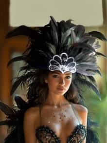 Women's Feather Headpiece Carnival Feather Headdress Showgirl Headpiece Plume Glitter Headdress Halloween - Nhiều màu - Xem 2