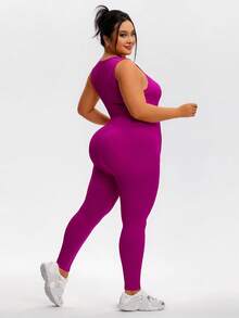 Plus Size Women Seamless High Elasticity Jumpsuit, Sexy Outdoor Fitness Yoga Wear, Solid Color, Slim Fit, Casual Daily Wear
