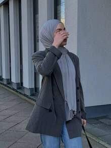 1件装女士休闲纯色柔软莫代尔荷叶边头巾，保守素色头巾，适合日常穿着。 - 綠色 - 查看 13