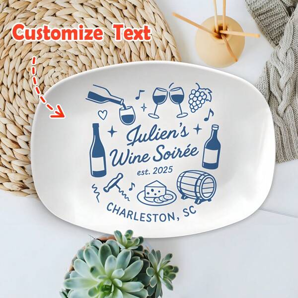 Custom Wine Party Platter – Personalized Bridal Shower Or Bachelorette Gift, Club Cheese Plate, Wedding Hostess Keepsake