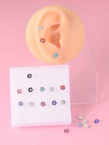 10pairs/Set Glamorous Rhinestone Flower Stud Earrings For Women For Daily Decoration Valentines,Mom,Mother,Mother's Day,Gift - Multicolor - View 1